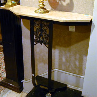 Lot 209 - Art Deco Marble and Wrought Iron Console The...