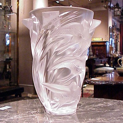 Lot 190 - Lalique Frosted Glass Vase with Molded Bird...