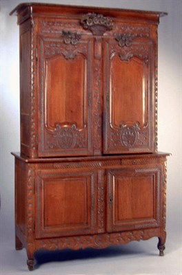 Lot 300 - Provincial Louis XV Oak Buffet a Deux Corps...