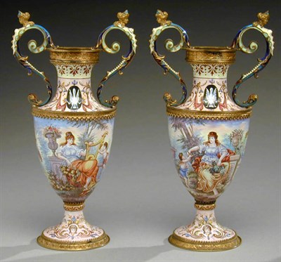 Lot 406 - Pair of Viennese Enamel Vases Each...