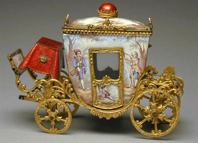 Lot 420 - French Enamel Miniature Coach In the 18th...