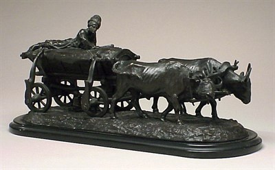 Lot 253 - Russian Bronze Group Depicting oxen drawing a...