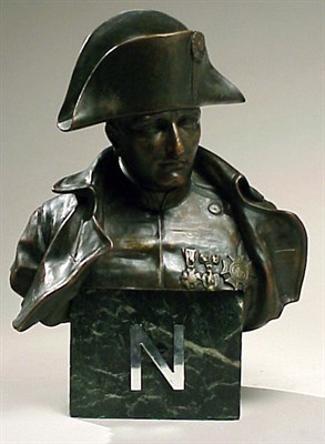 Lot 744 - Bronze Bust of Napoleon Raised on a green...