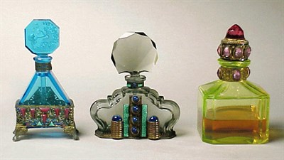 Lot 127 - Group of Three Art Deco Molded Glass Perfumes...