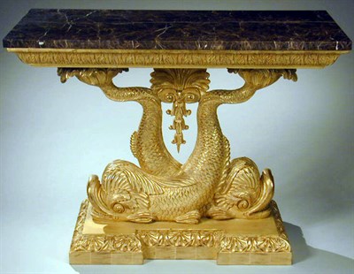 Lot 670 - Pair of Rococo Style Gilt Carved Wood Consoles...