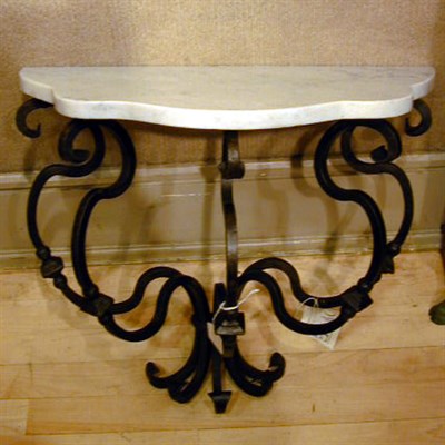Lot 494 - Pair of Wrought Iron and Marble Wall Brackets