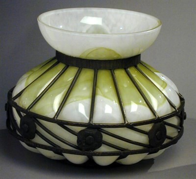 Lot 283 - Delatte Nancy Glass and Wrought Iron Vase Of...