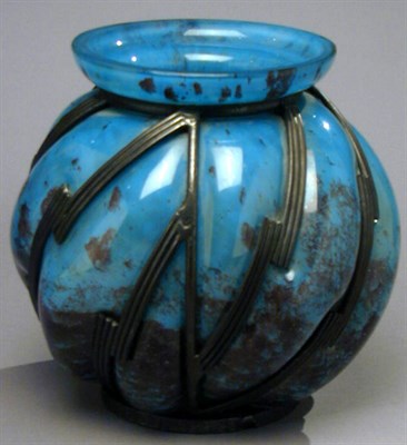 Lot 284 - Daum Nancy Glass and Wrought Iron Vase Of...