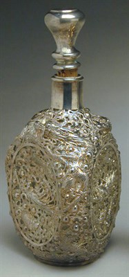 Lot 358 - Chinese Silver-Mounted Glass Bottle With...