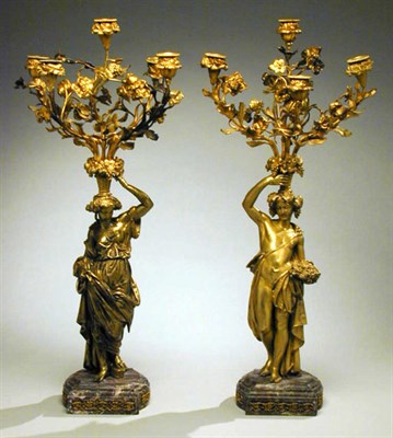 Lot 676 - Pair of Louis XVI Style Gilt-Bronze Five-Light...