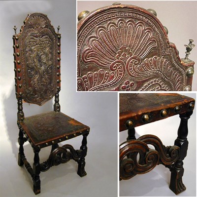 Lot 614 - Pair of Baroque Style Oak Chairs Each with...