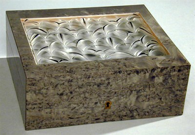 Lot 153 - Lalique Molded Glass and Burl-Wood Box The lid...
