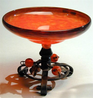 Lot 295 - Wrought Iron Mounted Schneider Glass Bowl Of...
