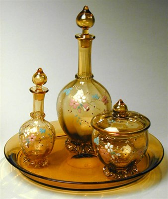 Lot 171 - Galle Enameled Glass Cordial Set Comprising a...