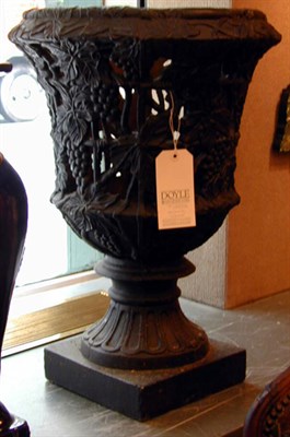 Lot 689 - Pair of Cast Iron Reticulated Garden Urns