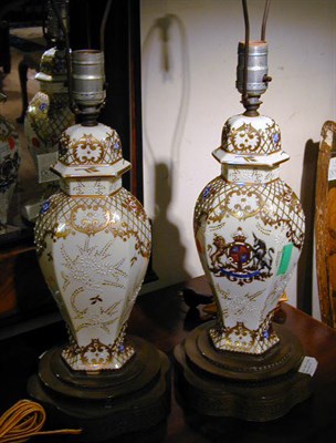 Lot 312 - Pair of Armorial Porcelain Lamps