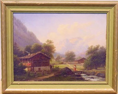 Lot 67 - Swiss School 19th Century ALPINE LANDSCAPE Oil...