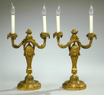 Lot 666A - Pair of Louis XVI Style Gilt-Bronze Two-Light...
