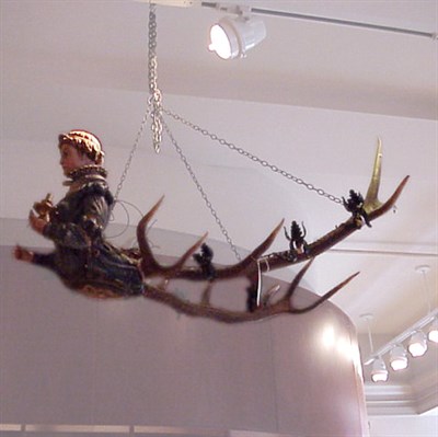 Lot 359 - Victorian Polychrome-Decorated Wood and Antler...
