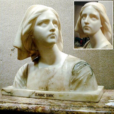 Lot 451 - Victorian Carved Alabaster Bust of Joan of Arc...