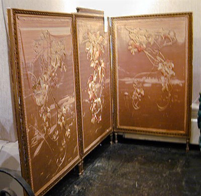 Lot 712 - Gilt-Wood and Fabric Three-Fold Screen
