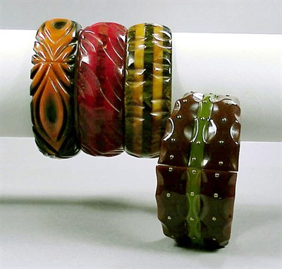 Lot 483 - Group of Four Bakelite Multicolor Laminate...