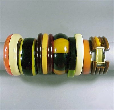 Lot 647 - Group of Eight Bakelite Bracelets Each in two...