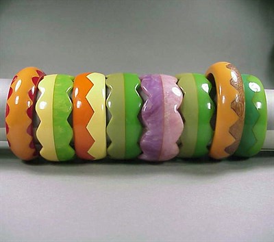 Lot 486 - Group of Eight Bakelite Bracelets Each in two...