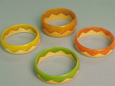 Lot 662 - Group of Four Bakelite Two-Tone Zigzag...