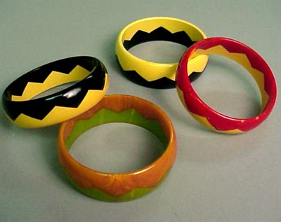 Lot 663 - Group of Four Bakelite Two-Tone Zigzag...