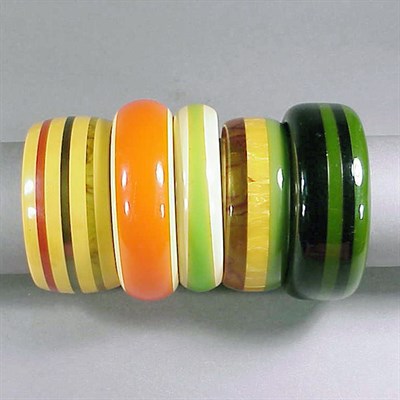 Lot 345 - Group of Five Bakelite Multicolor Laminate...