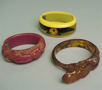 Lot 330 - Group of Three Bakelite Bracelets Comprising...