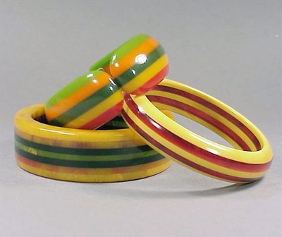 Lot 576 - Group of Three Bakelite Multicolor Laminate...