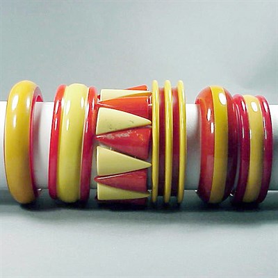 Lot 487 - Group of Six Bakelite Two-Color Hinged...