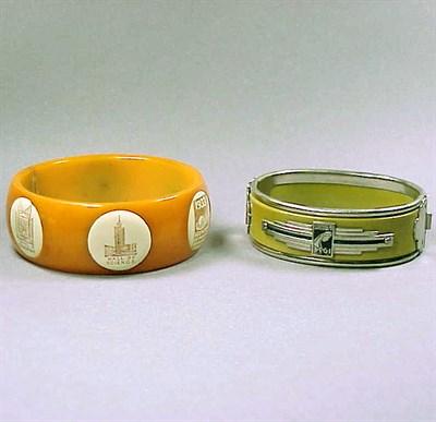 Lot 274 - Bakelite Worlds Fair Bracelet In orange with...