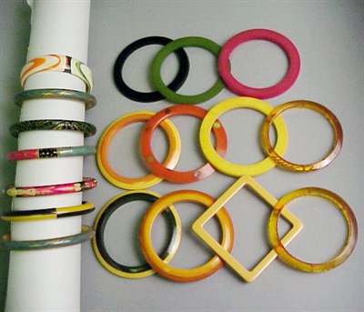 Lot 600 - Group of Bakelite and Celluloid Bracelets Each...