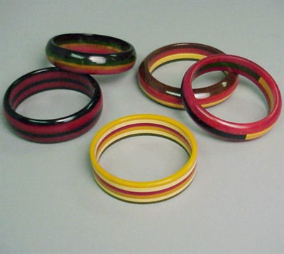Lot 363 - Group of Five Bakelite Multicolor Laminate...