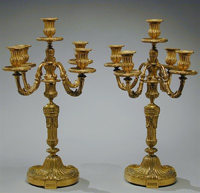 Lot 453 - Pair of Louis XVI Style Gilt-Bronze Five-Light...