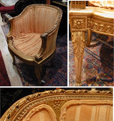Lot 442 - Louis XV Style Gilt Carved Wood Tub Chair With...