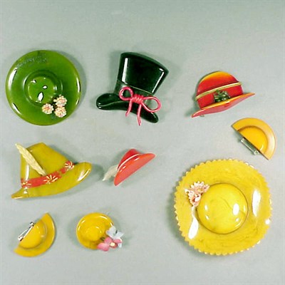 Lot 431 - Group of Nine Bakelite Hat-Form Brooches...