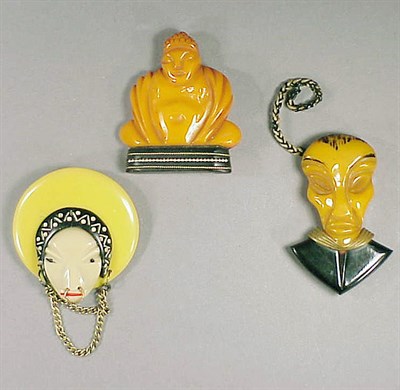 Lot 412 - Group of Three Bakelite Brooches Each in the...