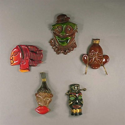 Lot 406 - Group of Five Bakelite Brooches Each depicting...