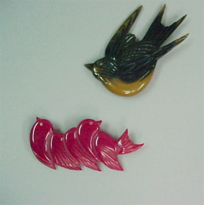 Lot 447 - Two Bakelite Bird-Form Brooches Wider 4 1/4...
