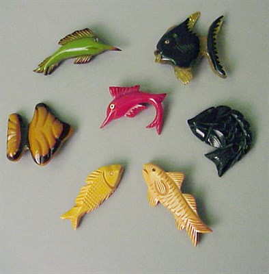 Lot 536 - Group of Seven Bakelite Brooches Each...