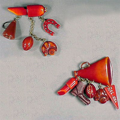 Lot 333 - Two Bakelite Brooches Each suspending various...