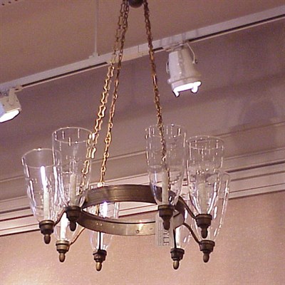 Lot 558 - Georgian Style Brass Eight-Light Chandelier