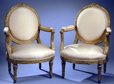 Lot 537 - Pair of Louis XVI Style Gilt Carved Wood...