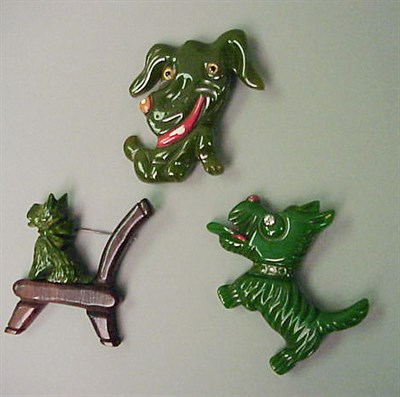 Lot 344 - Group of Three Bakelite Dog-Form Brooches...