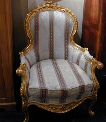 Lot 684 - Pair of Rococo Revival Gilt Carved Wood Armchairs