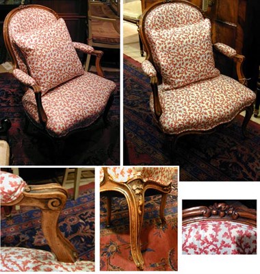 Lot 244 - Pair of Louis XV Style Upholstered Fruitwood...